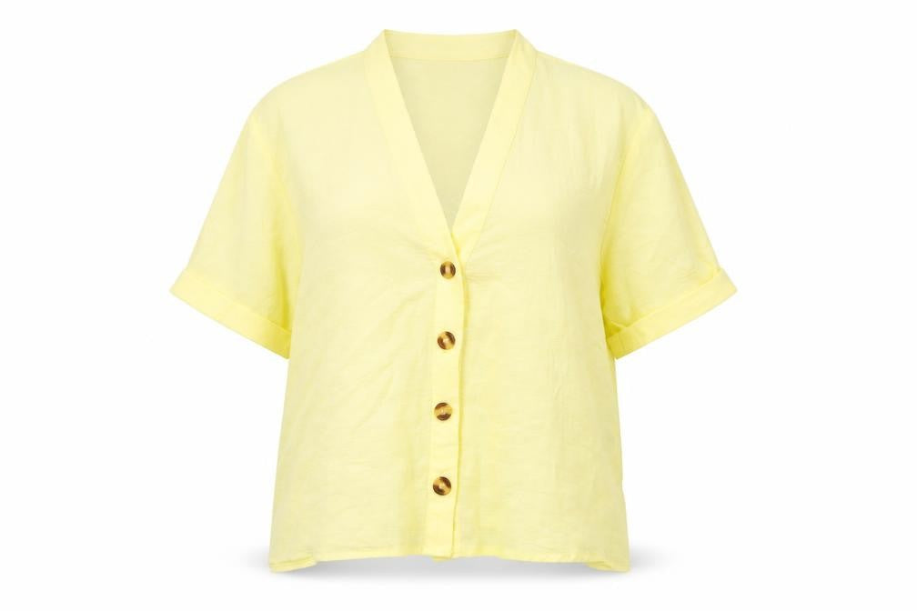 New Look Womens Yellow Polyester Basic Button-Up Size 10 V-Neck