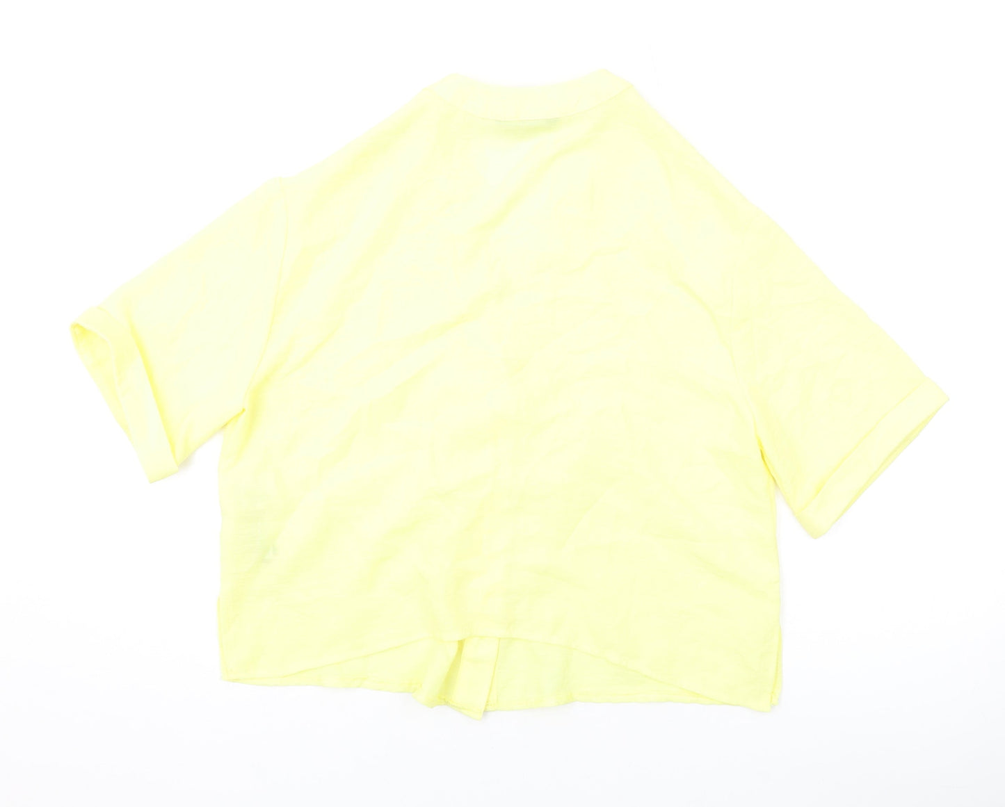 New Look Womens Yellow Polyester Basic Button-Up Size 10 V-Neck