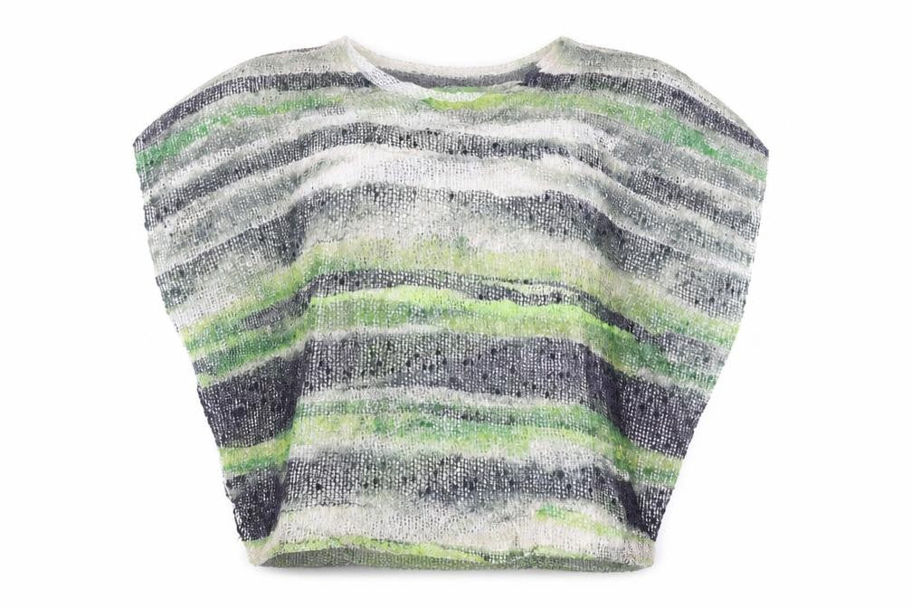 Klass Womens Green Striped Polyester Basic Blouse Size M Round Neck