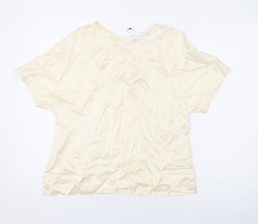 Marks and Spencer Womens Beige Polyester Basic T-Shirt Size 10 Round Neck