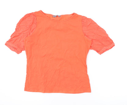 Additional front view of Principles women’s orange cotton basic blouse, size UK 12, round neck