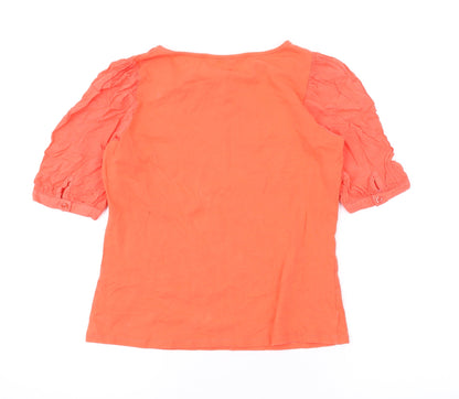 Back view of Principles women’s orange cotton basic blouse, size UK 12, round neck