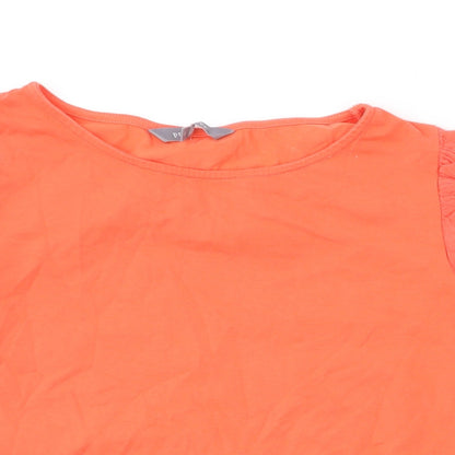 Close-up detail of Principles women’s orange cotton basic blouse, size UK 12, round neck