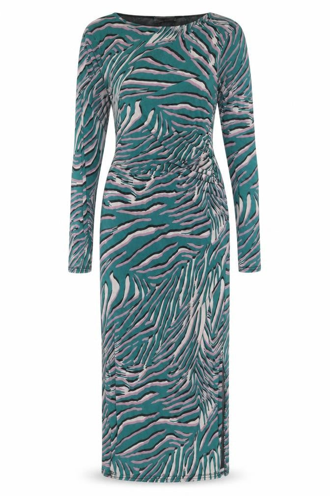 Oasis Womens Green Animal Print Polyester Maxi Size S Round Neck Pullover
