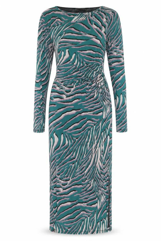 Oasis Womens Green Animal Print Polyester Maxi Size S Round Neck Pullover