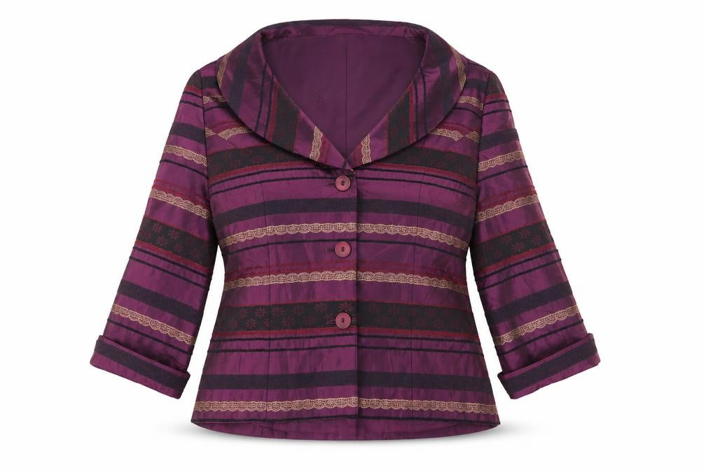 Alex & Co. Womens Purple Geometric Jacket Blazer Size 16 Button