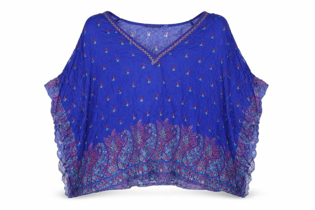 Bonmarché Womens Blue Geometric Viscose Basic Blouse Size L V-Neck