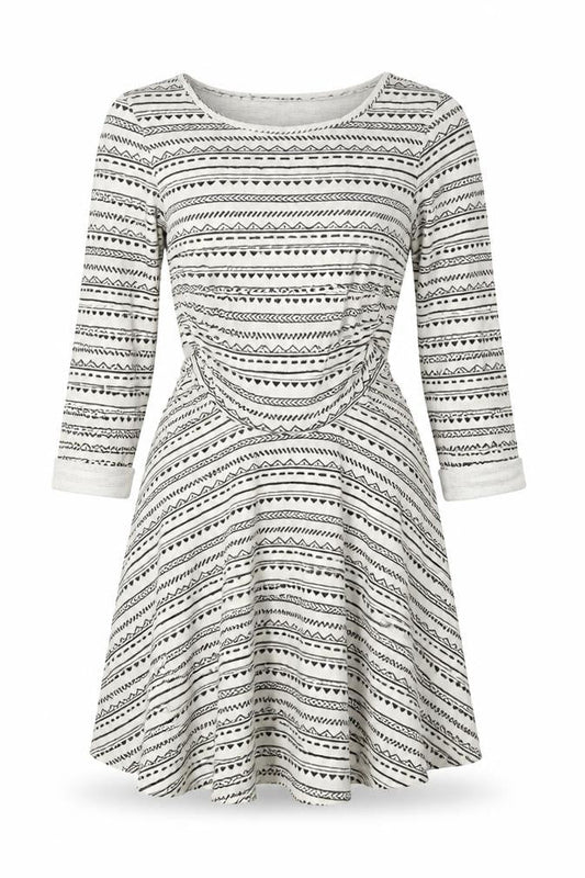 Topshop Womens Beige Geometric Polyester Skater Dress Size 6 Scoop Neck Pullover