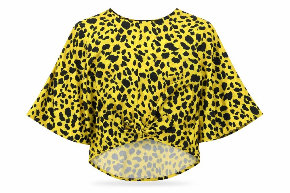 Quiz Womens Yellow Animal Print Polyester Basic Blouse Size 10 Round Neck