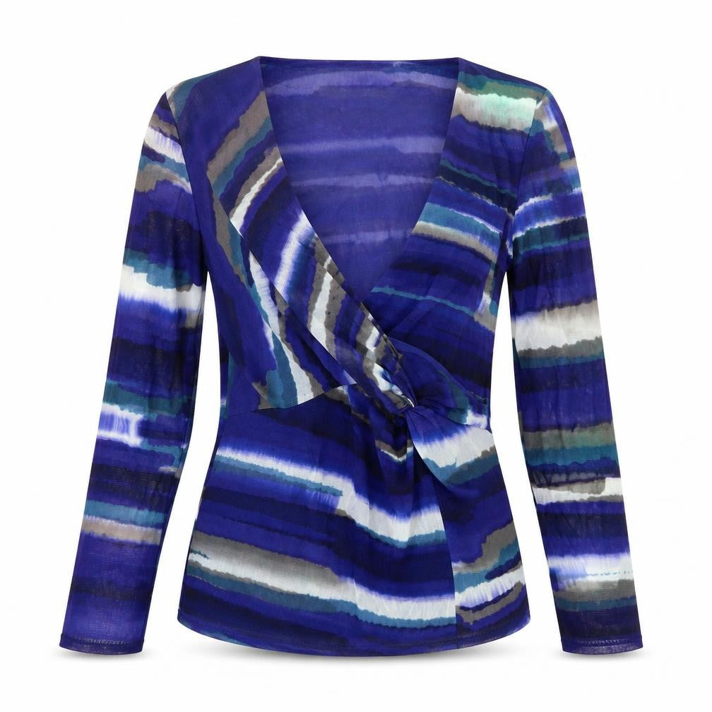 Coast Womens Blue Striped Polyamide Basic Blouse Size 12 V-Neck
