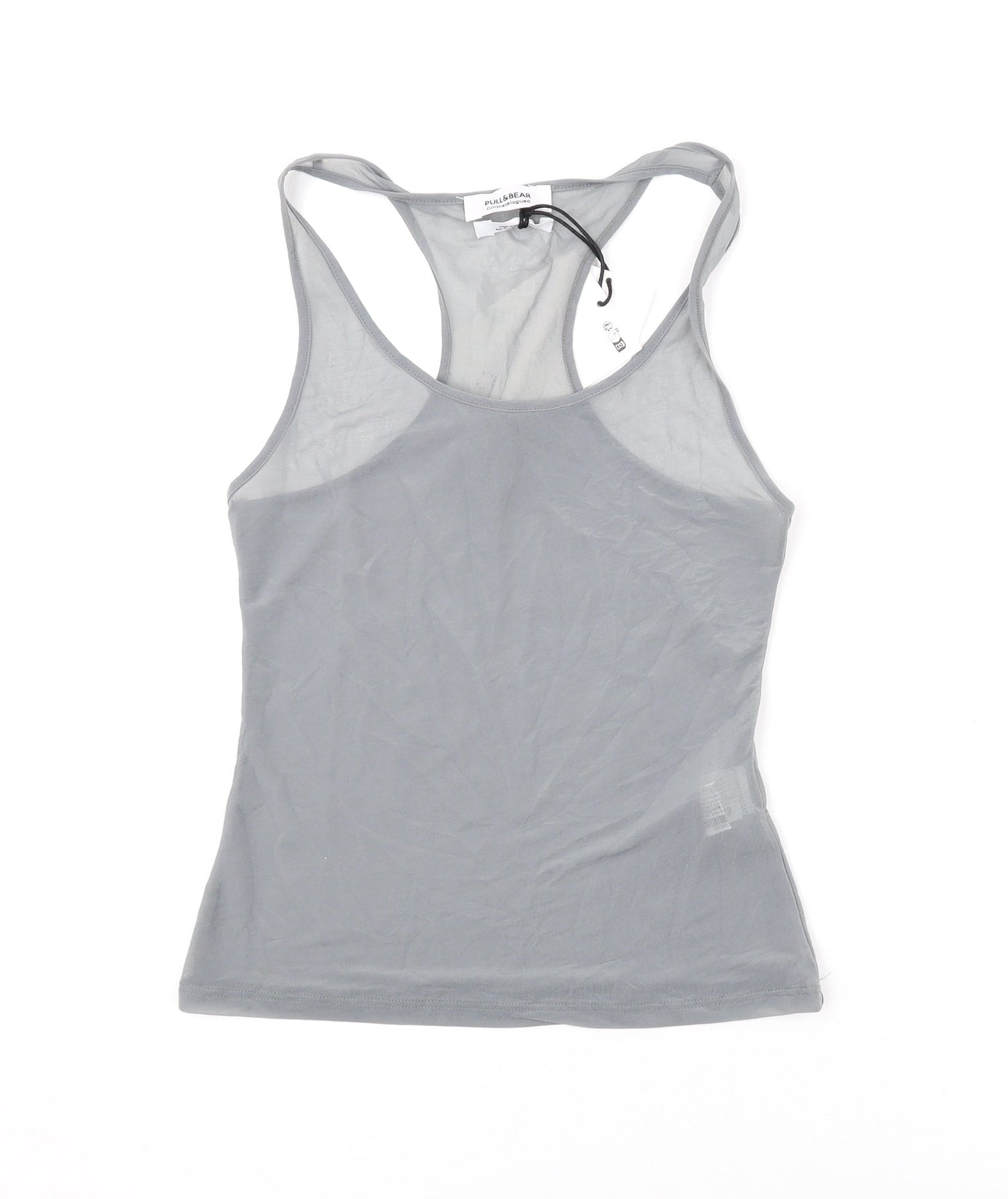 Pull&Bear Womens Grey Polyester Basic Tank Size S Scoop Neck