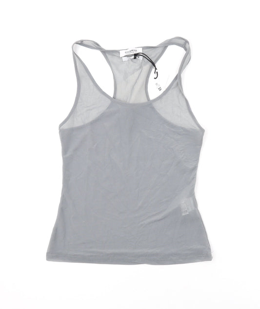 Pull&Bear Womens Grey Polyester Basic Tank Size S Scoop Neck