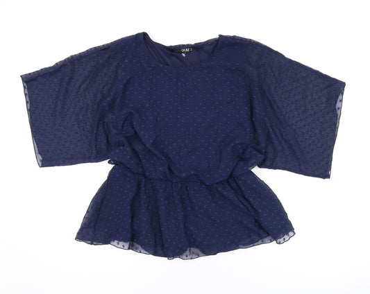 Quiz Womens Blue Polka Dot Polyester Basic Blouse Size 8 Round Neck