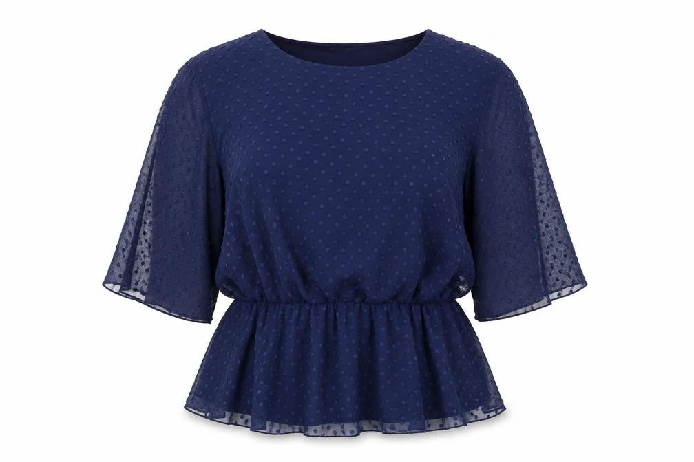 Quiz Womens Blue Polka Dot Polyester Basic Blouse Size 8 Round Neck