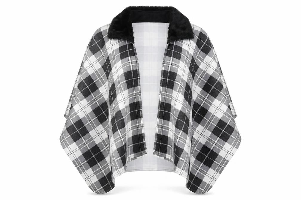 Charmine Womens Black Check Polyester Shawl/Wrap