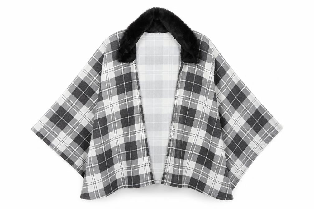 Charmine Womens Black Check Polyester Shawl/Wrap