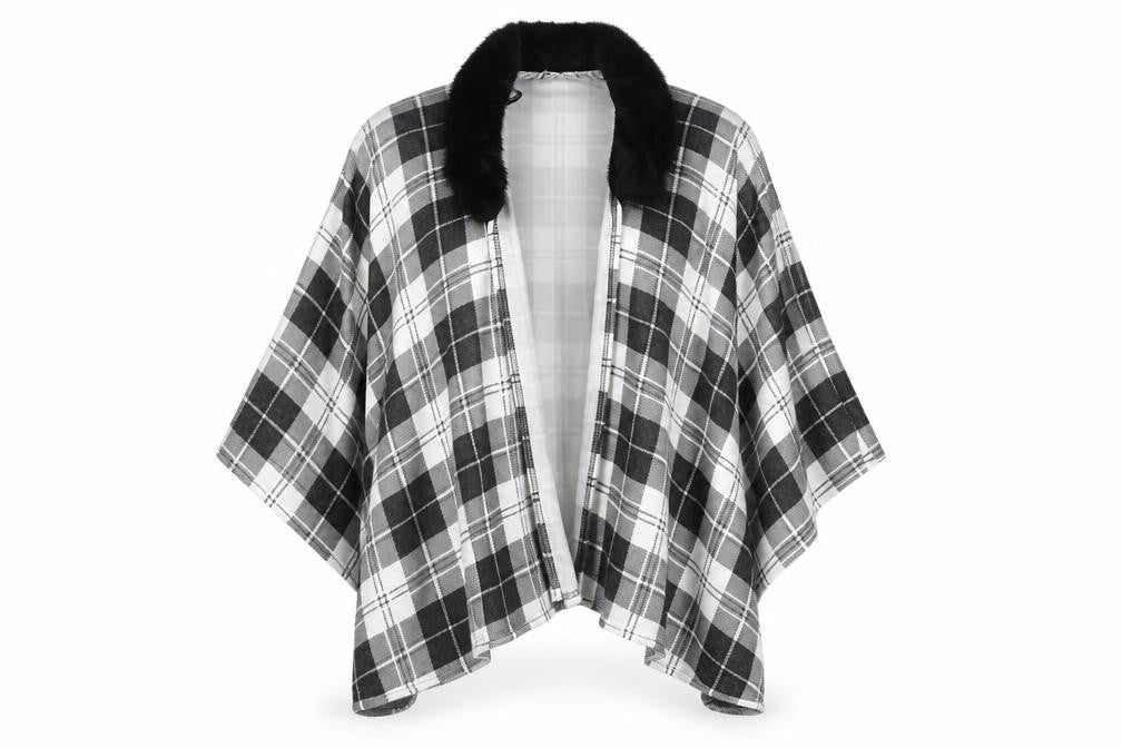 Charmine Womens Black Check Polyester Shawl/Wrap