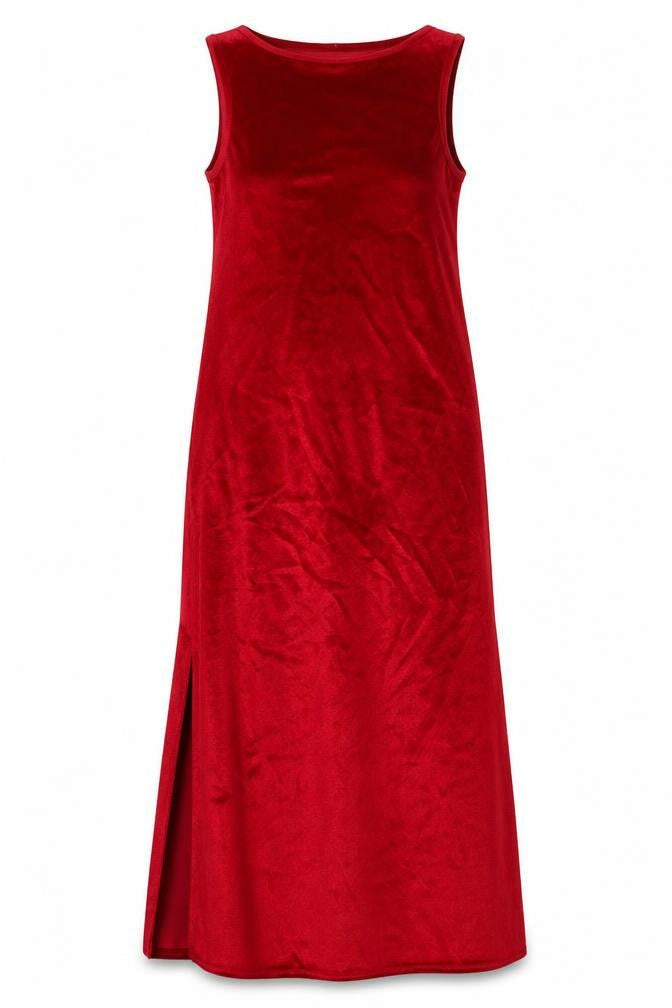 Made in U.K. Womens Red Polyester Maxi Size XS Round Neck Pullover - Side Slit(s)