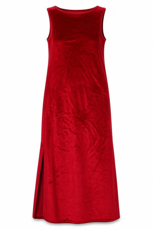 Made in U.K. Womens Red Polyester Maxi Size XS Round Neck Pullover - Side Slit(s)