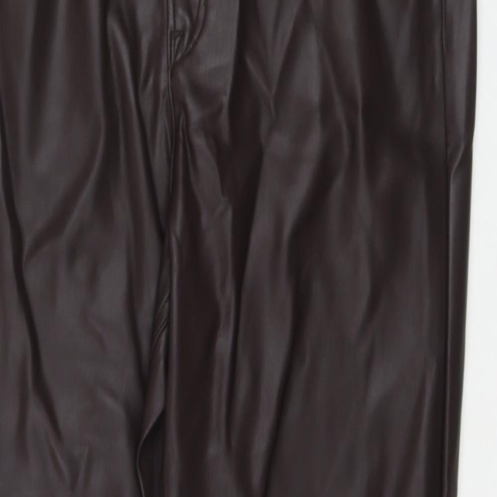 Marks and Spencer Womens Brown Polyester Trousers Size 18 L25 in Regular Zip - Short