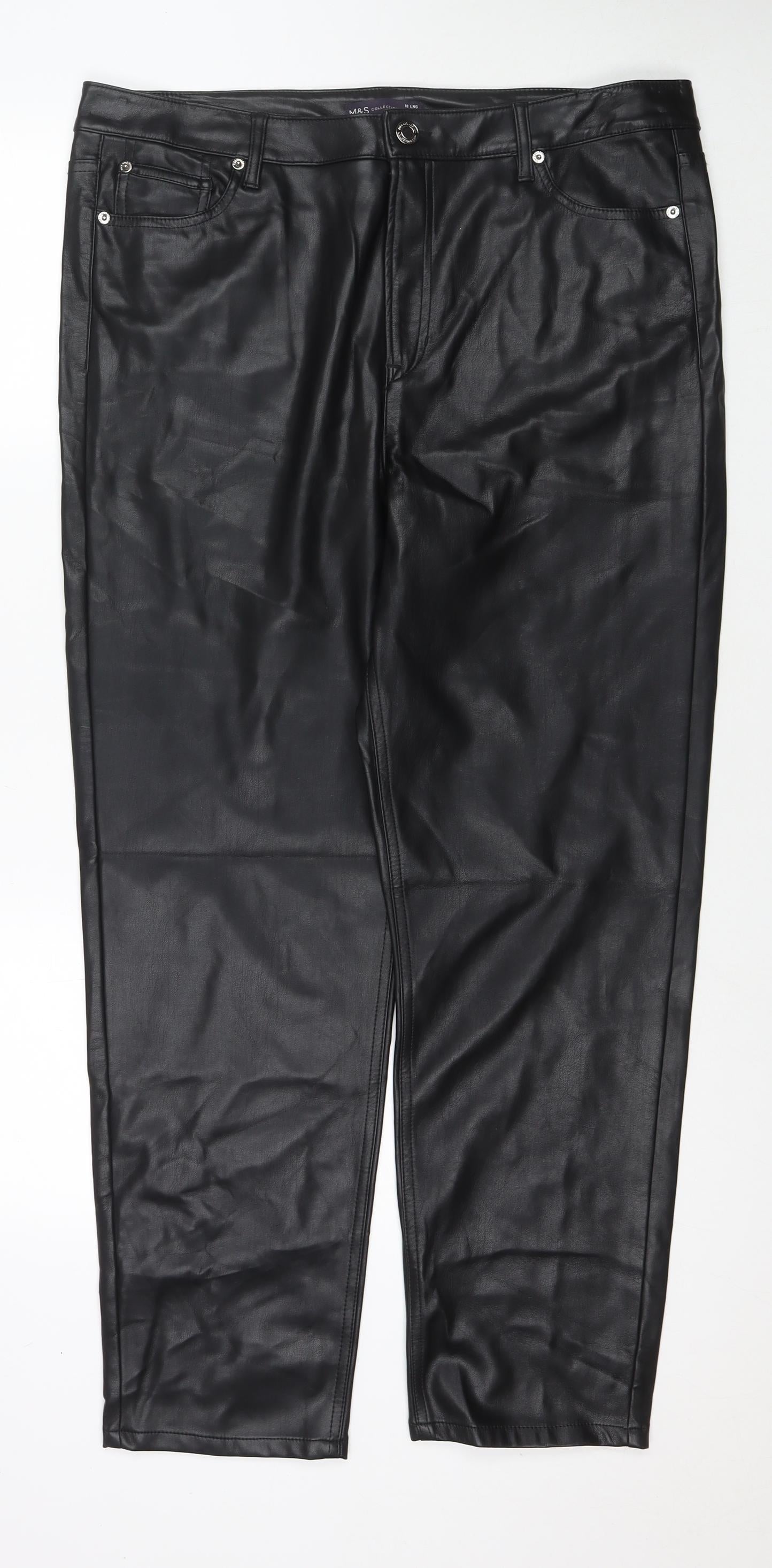 Marks and Spencer Womens Black Polyester Trousers Size 18 L29 in Regular Zip - Short