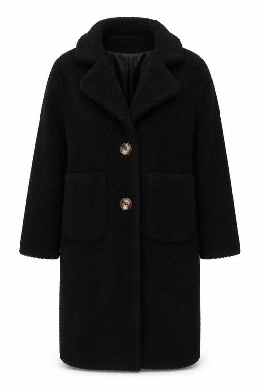 PRETTYLITTLETHING Womens Black Overcoat Coat Size 4 Button