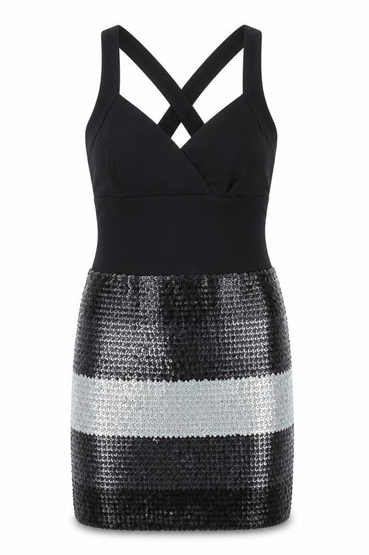 ASOS Womens Black Polyester Mini Size 12 V-Neck Pullover - Sequin Detail