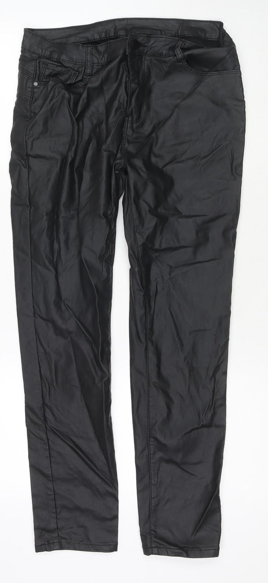 M.B.J Womens Black Viscose Trousers Size XL L27 in Regular Zip