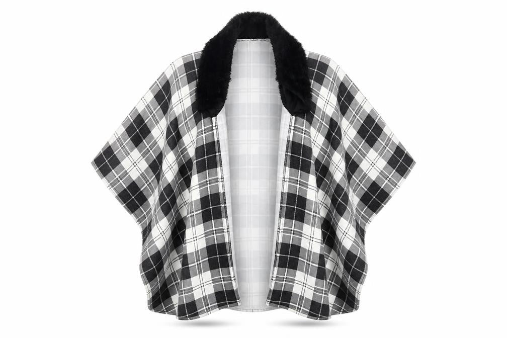 Charmine Womens Black Check Polyester Shawl/Wrap - Collared
