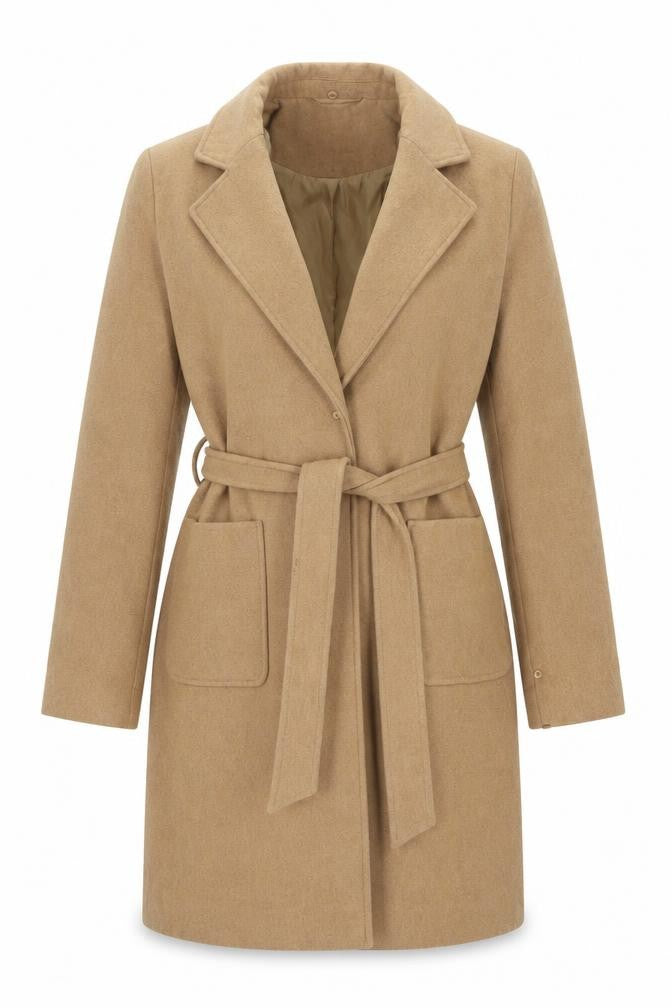 New Look Womens Brown Pea Coat Coat Size 10 Tie