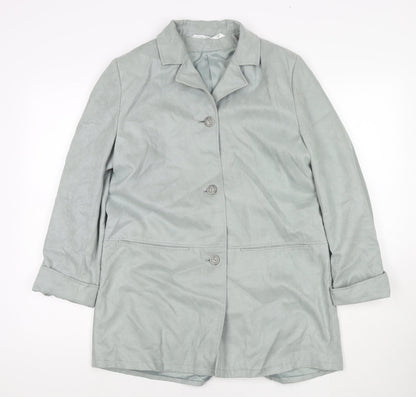 Marks & Spencer Womens Blue Overcoat Coat Size 10 Button - Suede Type
