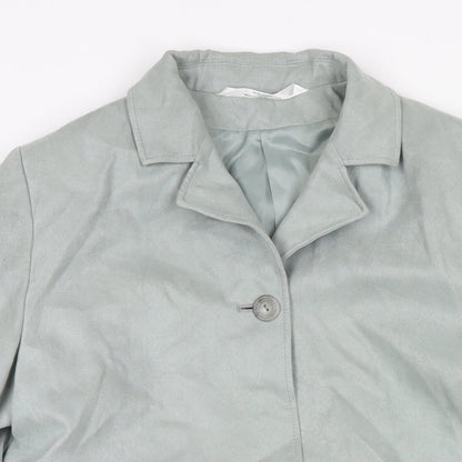 Marks & Spencer Womens Blue Overcoat Coat Size 10 Button - Suede Type
