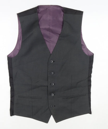 Additional front view of Red Herring men’s black polyester jacket suit waistcoat, size 36, regular