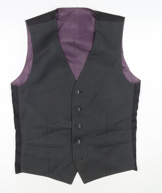 Red Herring Mens Black Polyester Jacket Suit Waistcoat Size 36 Regular
