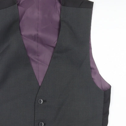 Close-up detail of Red Herring men’s black polyester jacket suit waistcoat, size 36, regular