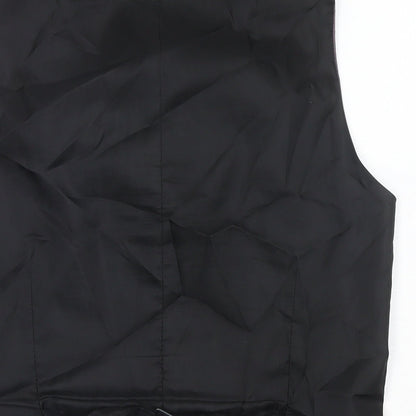 Brand and care label for Red Herring men’s black polyester jacket suit waistcoat, size 36, regular