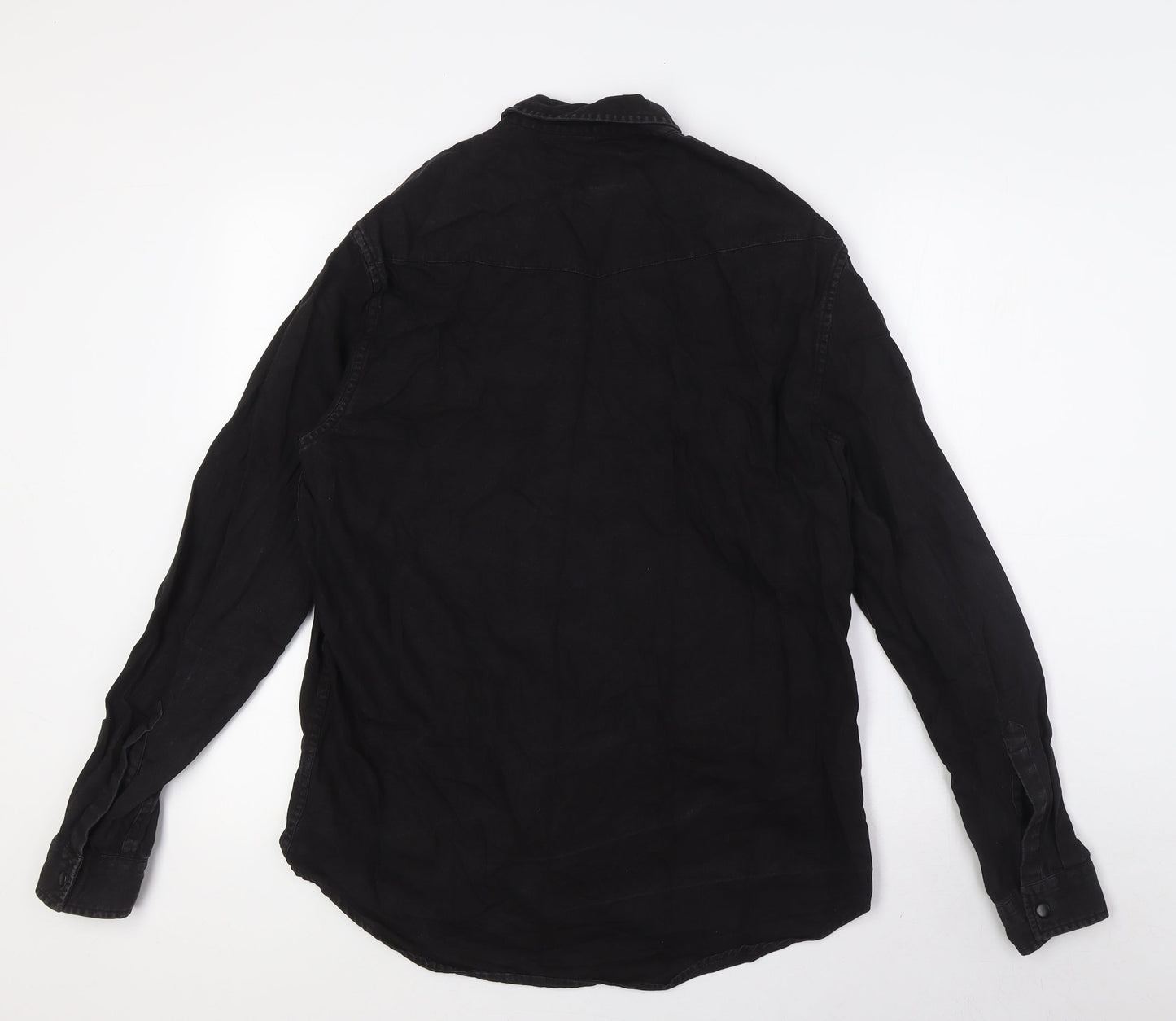 River Island Mens Black Cotton Button-Up Size M Collared Snap