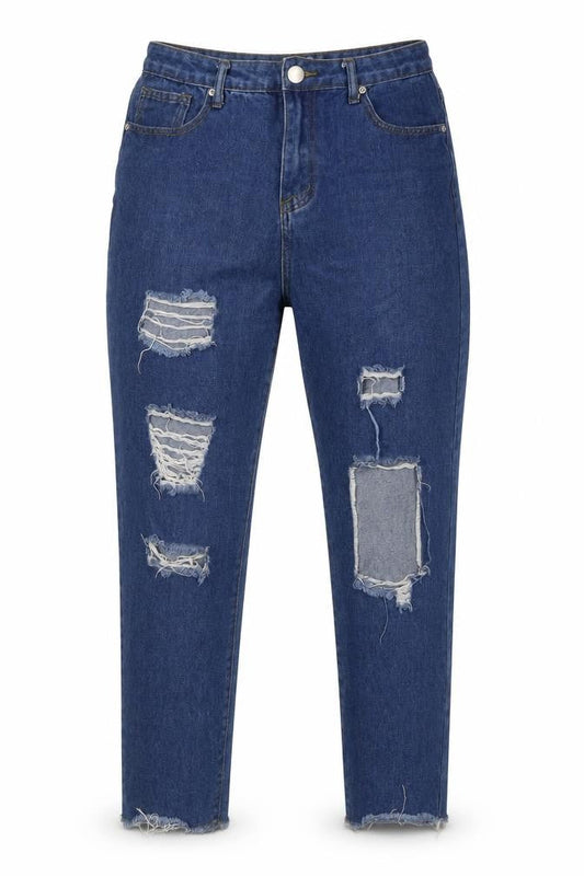Boohoo Womens Blue Cotton Mom Jeans Size 12 L27 in Regular Tie - Raw Hem