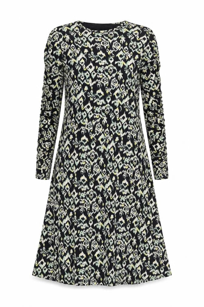 Marks & Spencer Womens Black Geometric Polyester A-Line Size 10 Round Neck Pullover