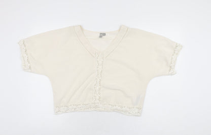 Additional front view of ASOS women’s white polyester cropped blouse, size UK 8, v-neck