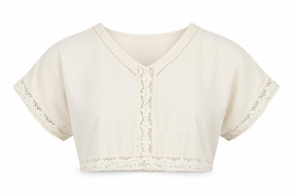 Front view of ASOS women’s white polyester cropped blouse, size UK 8, v-neck