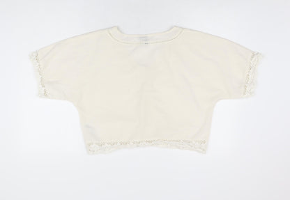 Back view of ASOS women’s white polyester cropped blouse, size UK 8, v-neck