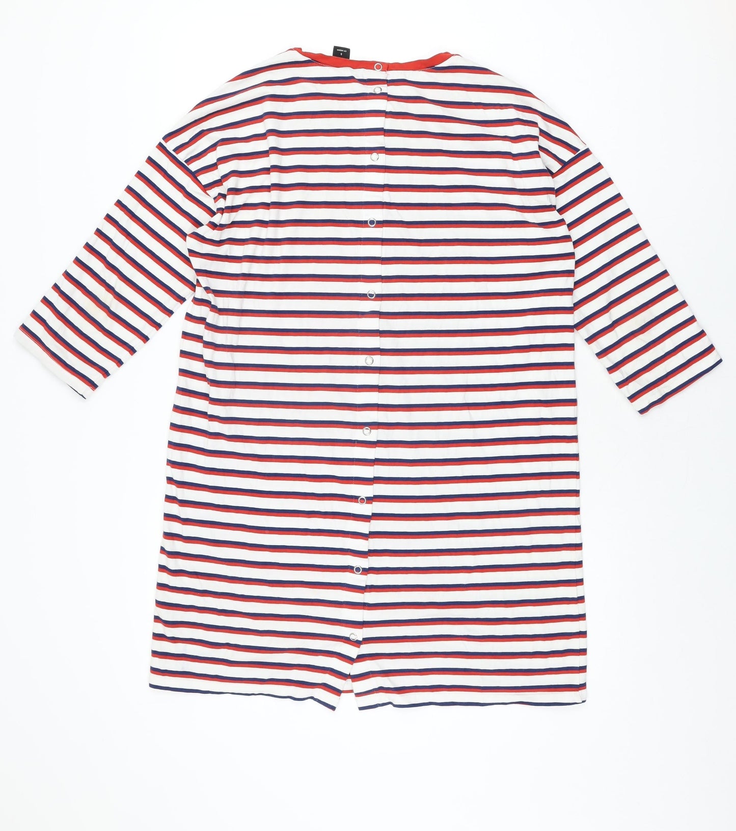 Monki Womens White Striped Cotton T-Shirt Dress Size S Round Neck Snap