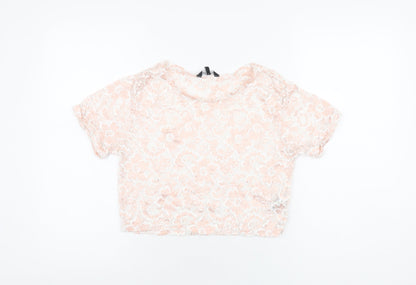 Additional front view of Candy Couture girls’ pink floral polyester cropped t-shirt, size 15, years round neck pullover