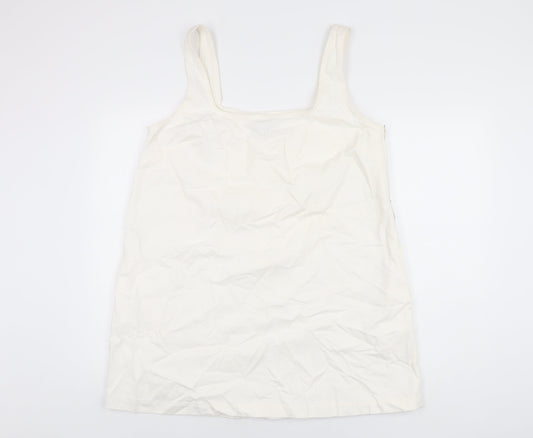 ASOS Womens Ivory Cotton Shift Size 16 Square Neck Zip