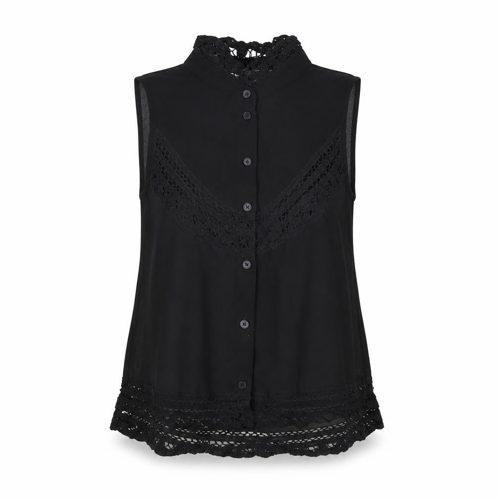 Topshop Womens Black Polyester Basic Button-Up Size 8 Round Neck
