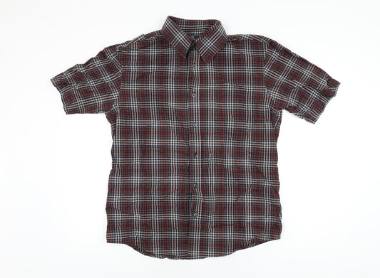 BHS Mens Red Plaid Cotton Button-Up Size M Collared Button