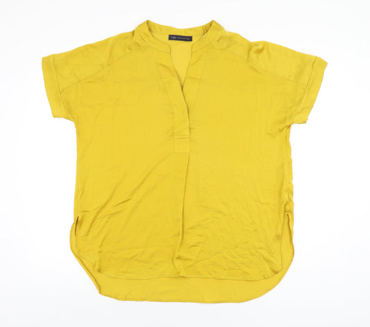 Marks and Spencer Womens Yellow Polyester Basic Blouse Size 10 V-Neck