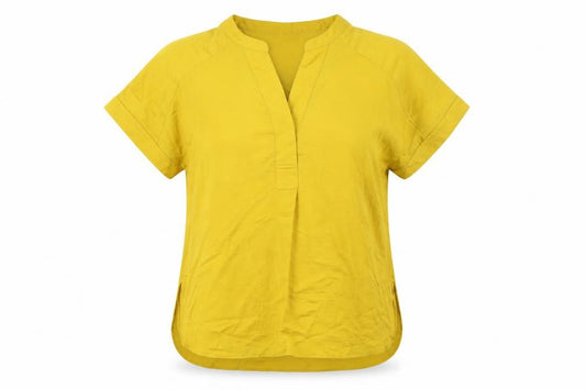 Marks & Spencer Womens Yellow Polyester Basic Blouse Size 10 V-Neck