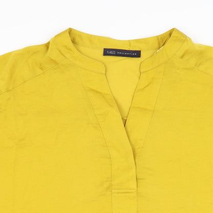 Marks & Spencer Womens Yellow Polyester Basic Blouse Size 10 V-Neck